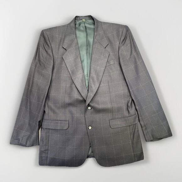 Bachrach Other - Bachrach Men’s Silk Black Blazer 42L Herringbone Weave Windowpane Check Pattern